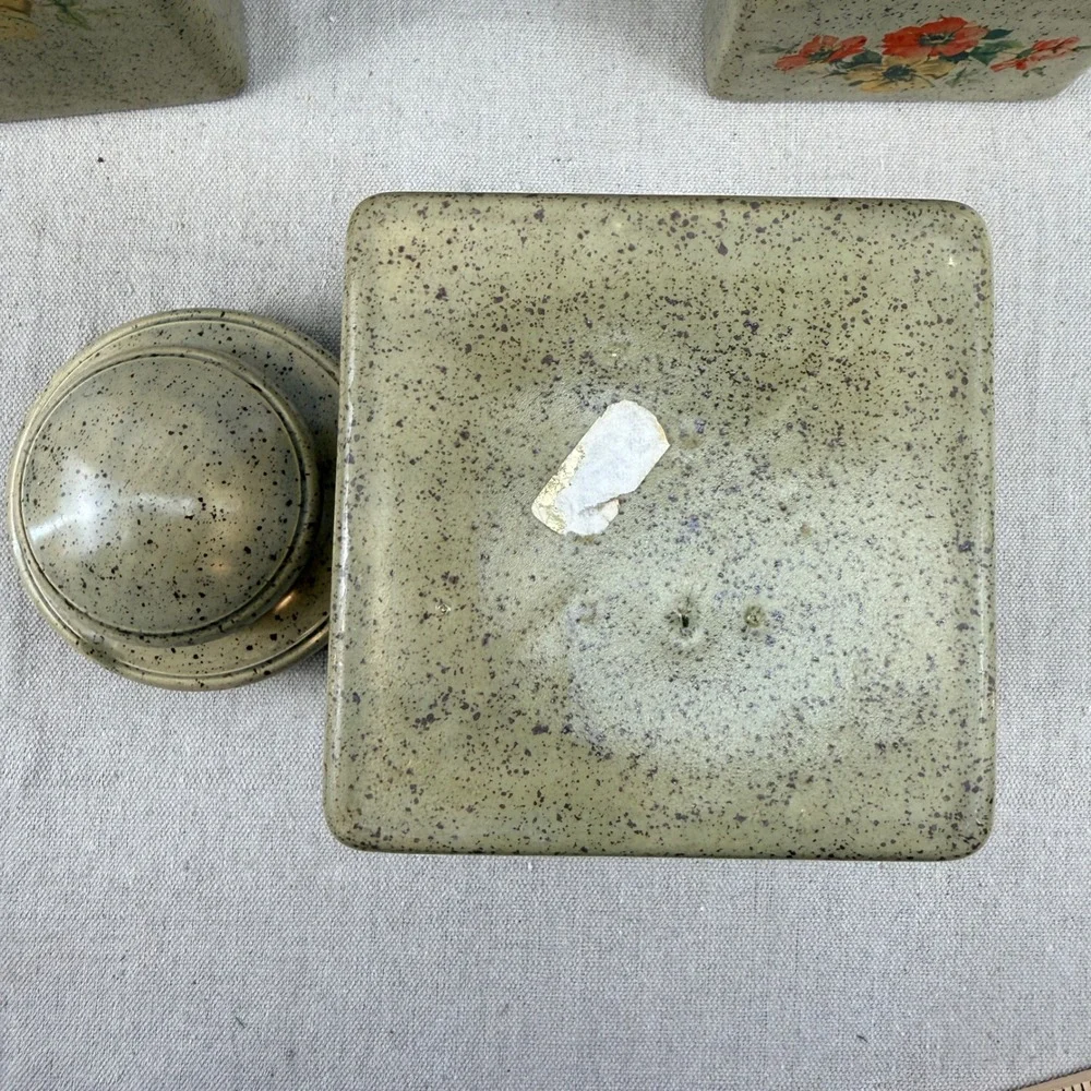 Vintage Clara's Ceramics Floral‎ Canister Set 3 Speckled Stoneware Retro Kitchen
